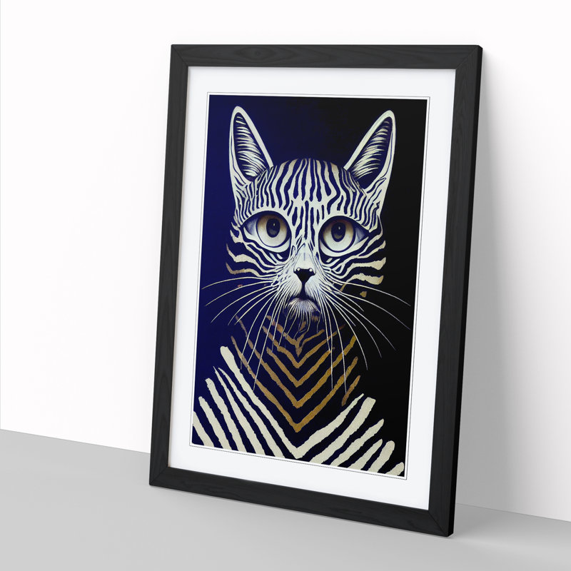 FRM-V0523-372X Cat - Single Picture Frame Print, 34cm H x 25cm W x 2cm D, Walnut Framed