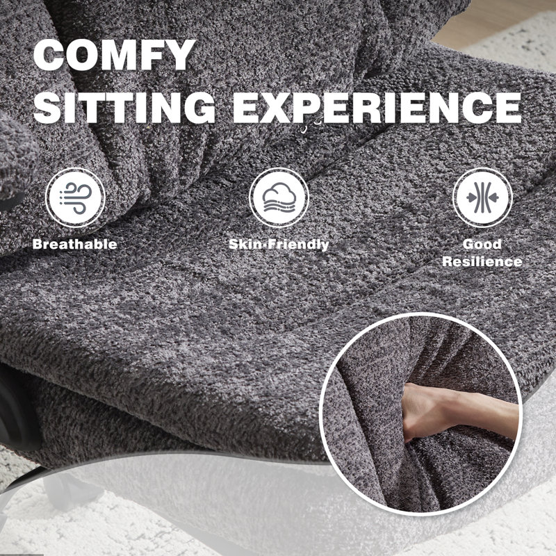 Modern Cross Legged Office Chair With Adjustable Armrest And Swivel Wheels, Gray