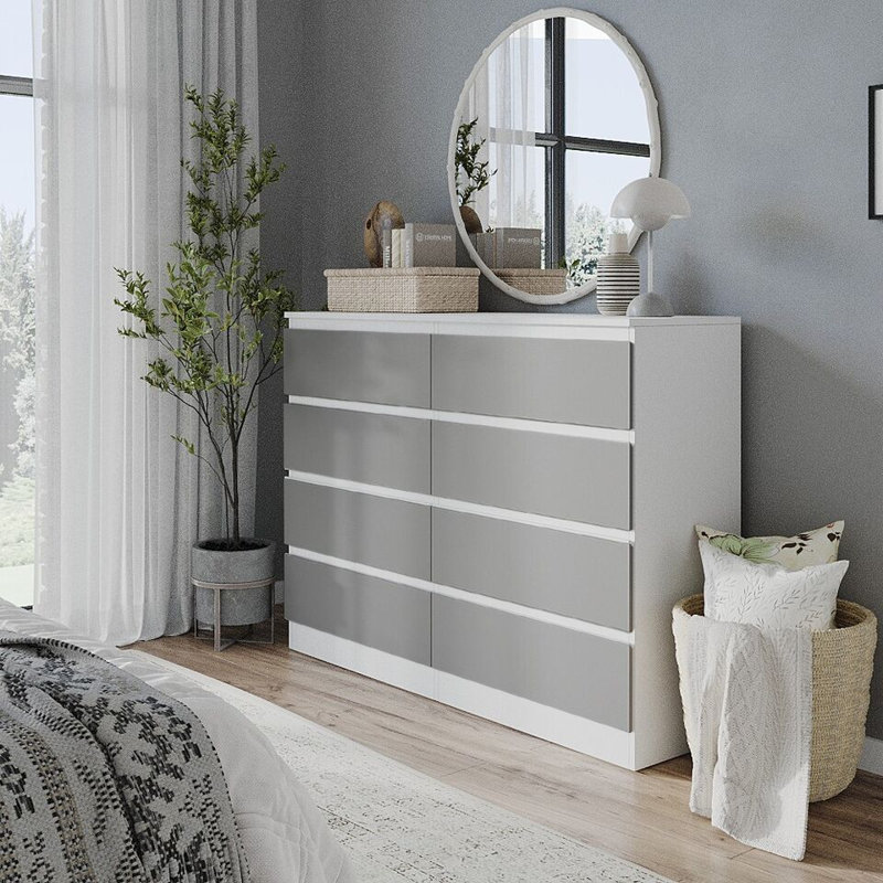 Sinahi 120cm W Chest of Drawers, White Carcass/Grey
