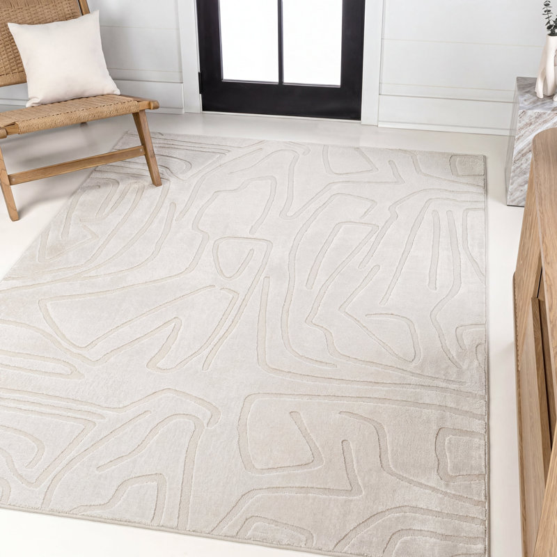 Tapis blanc / crème Sauvanne Modern Scandinavian, Rectangle 2 pi 11 po x 5 pi