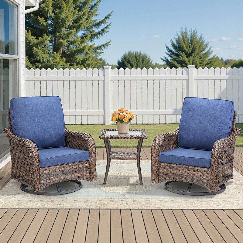Ensemble de mobilier d'extérieur 3 pièces, chaise berçante pivotante pour l'extérieur, ensemble bistro de patio avec table d'appoint