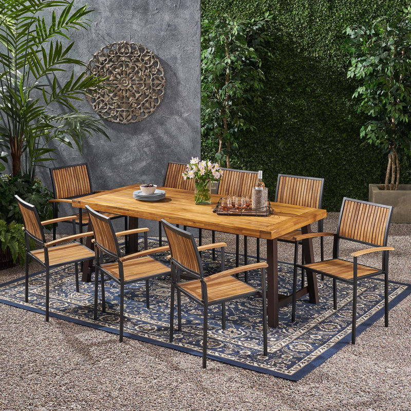 Appalachia Rectangular 8 - Person 79" Long Dining Set, Teak