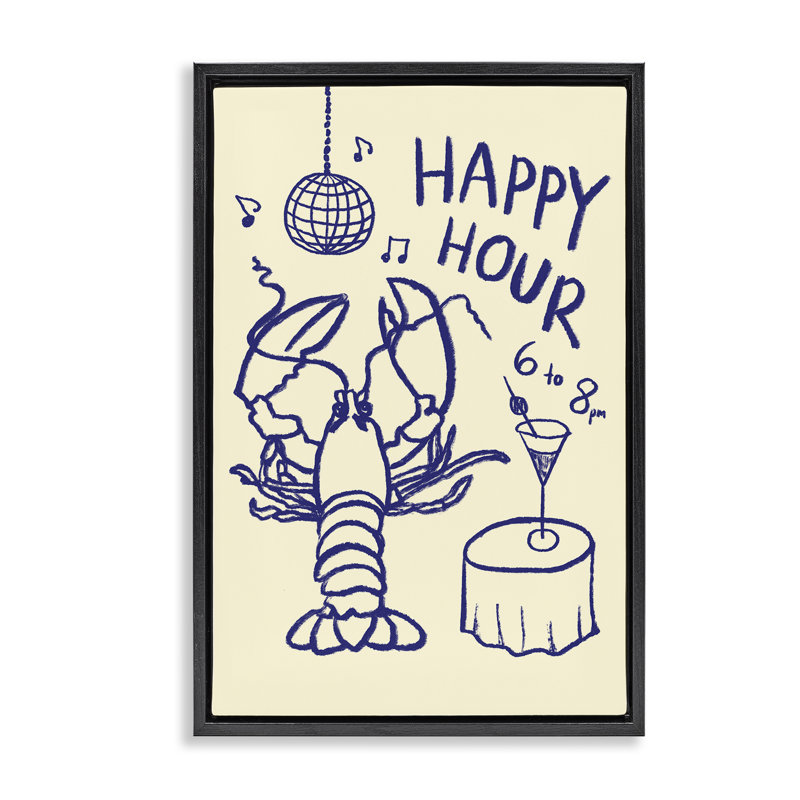 «Happy Hour Lobster», art mural encadré sur toile flottante, design par Florentina Dolci, H 25 po x l 17 po