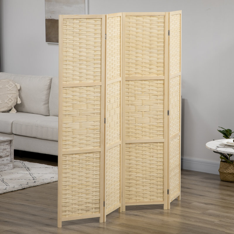 Paravent à 4 panneaux, écran d'intimité pliable en bambou 5,6 pi, naturel