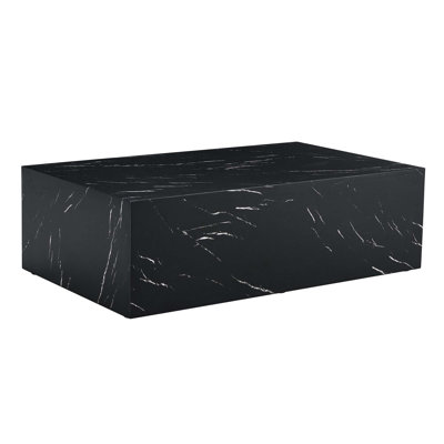 39 Inch Modern Black Marble Texture Coffee Table - Luxury Rectangular MDF Accent Table For Living Room | Gift Idea
