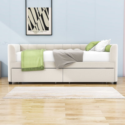Twin Upholstered Daybed with Backrest and Drawers
