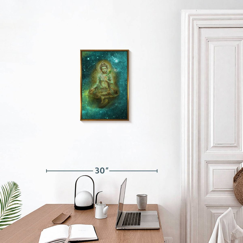 Green Tara, Floating Frame Gold, 13" x 19"