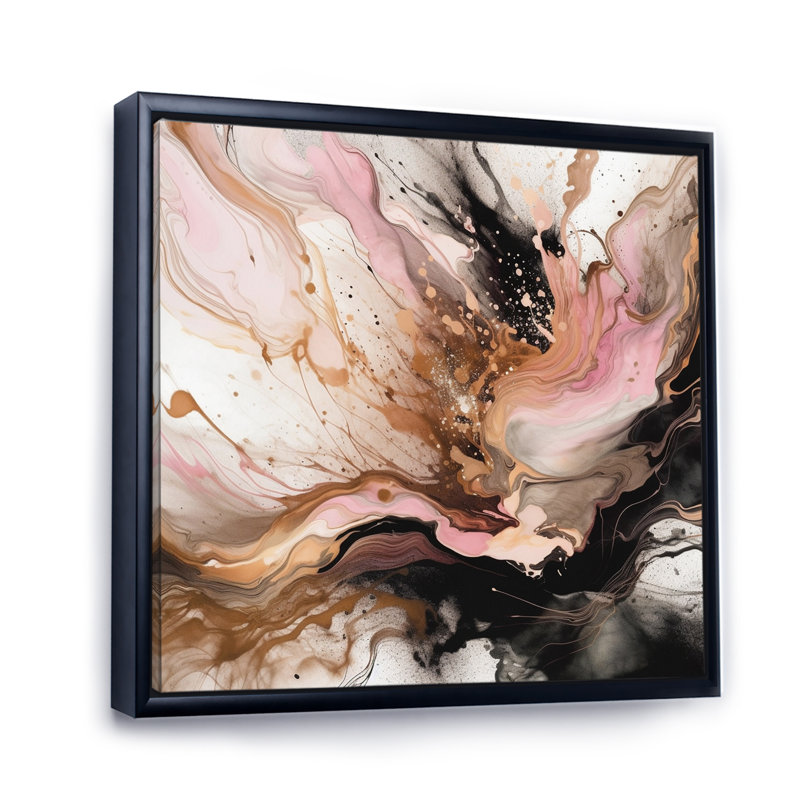 Rose, noir, agate chromatique II, art mural abstrait, salon, 30" H x 30" W, Cadre flottant noir
