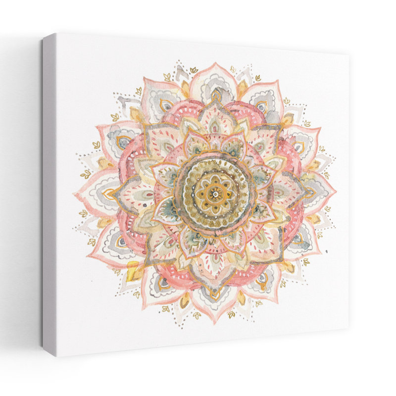 Boho Tropical Mandala On White Bohemian Floral Geometric Art, 18" H x 18" W