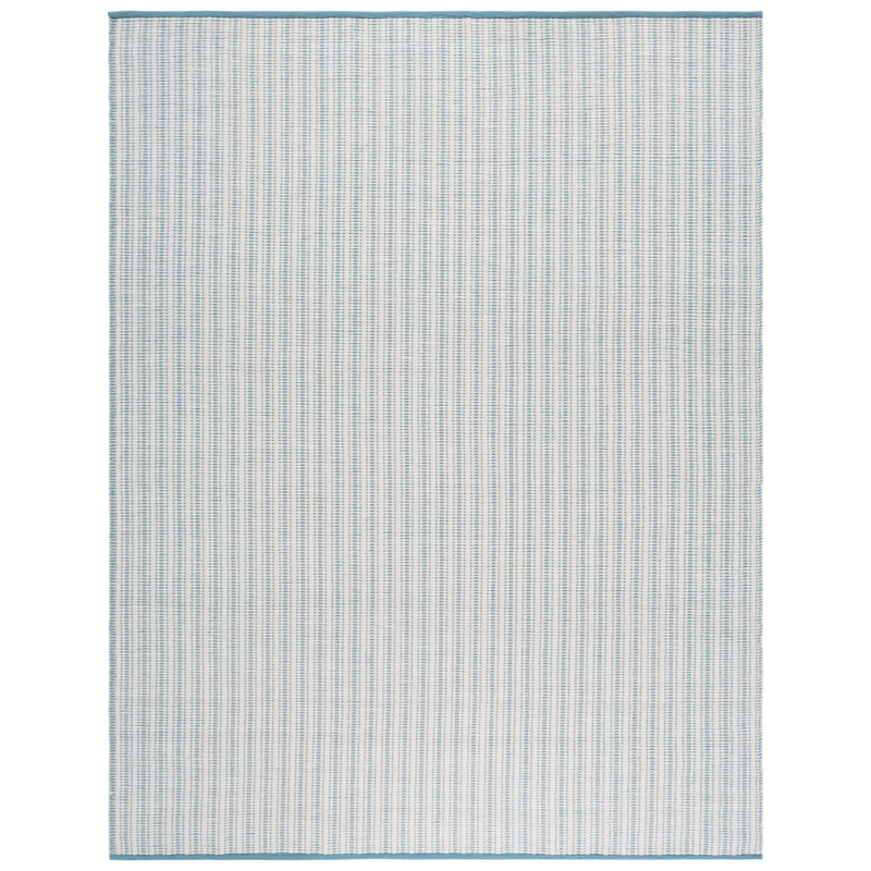 909 Hand Woven Cotton/Wool Striped Rug in Turquoise/Ivory, Rectangle 8' x 10'