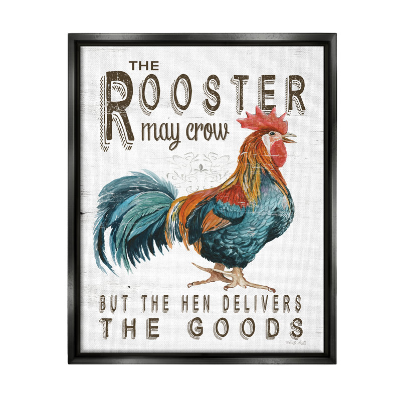 «August Grove®» Coq et poule amusants, art mural encadré par Cindy Jacobs, Cadre flottant noir de jais