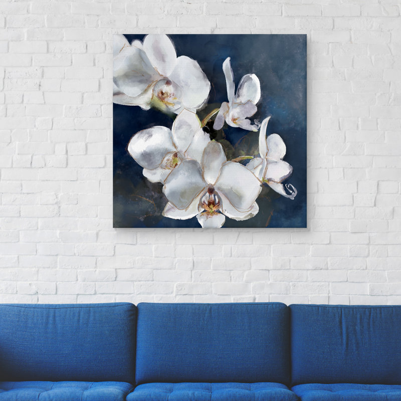 Orchidée sur bleu marine - impression sur toile tendue