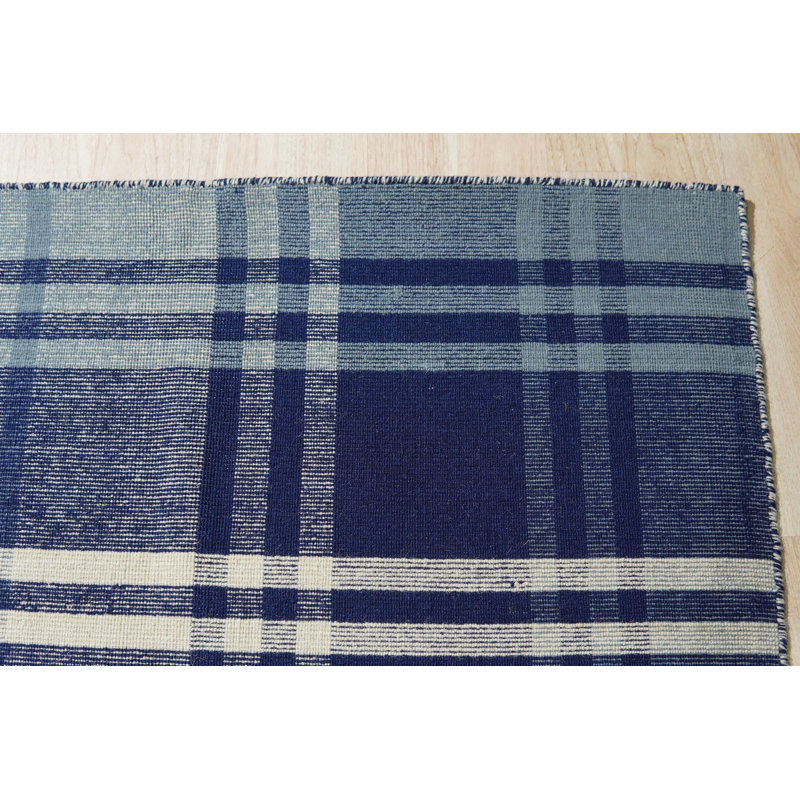 Tapis bleu tissé à la main Ziv, Rectangle de 5 pi x 8 pi