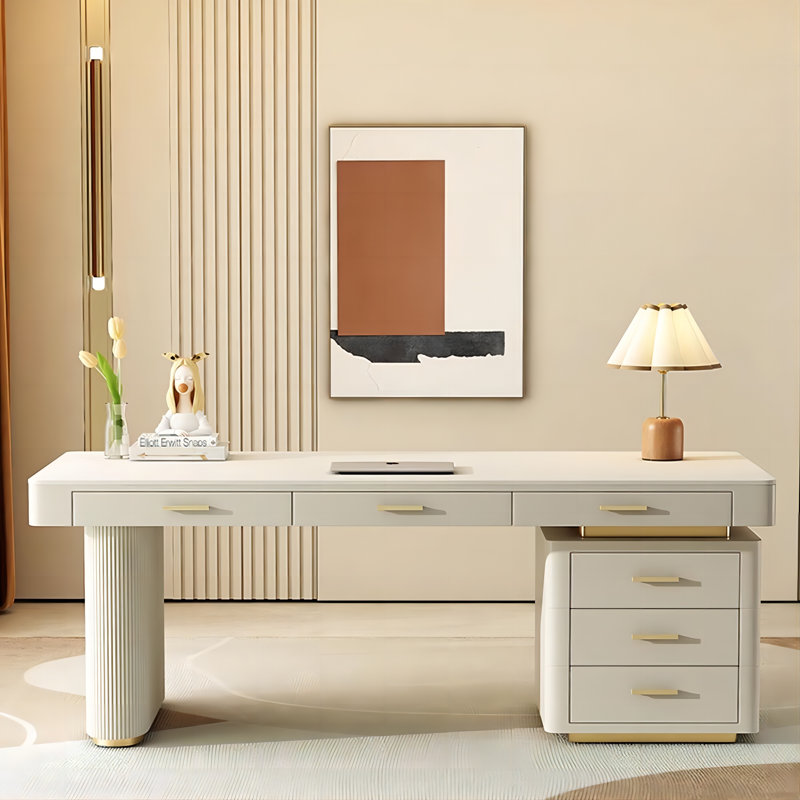 Bureau rectangulaire moderne en pierre frittée de style moderne minimaliste, H 29,53 po x l 55,12 po x P 27,56 po