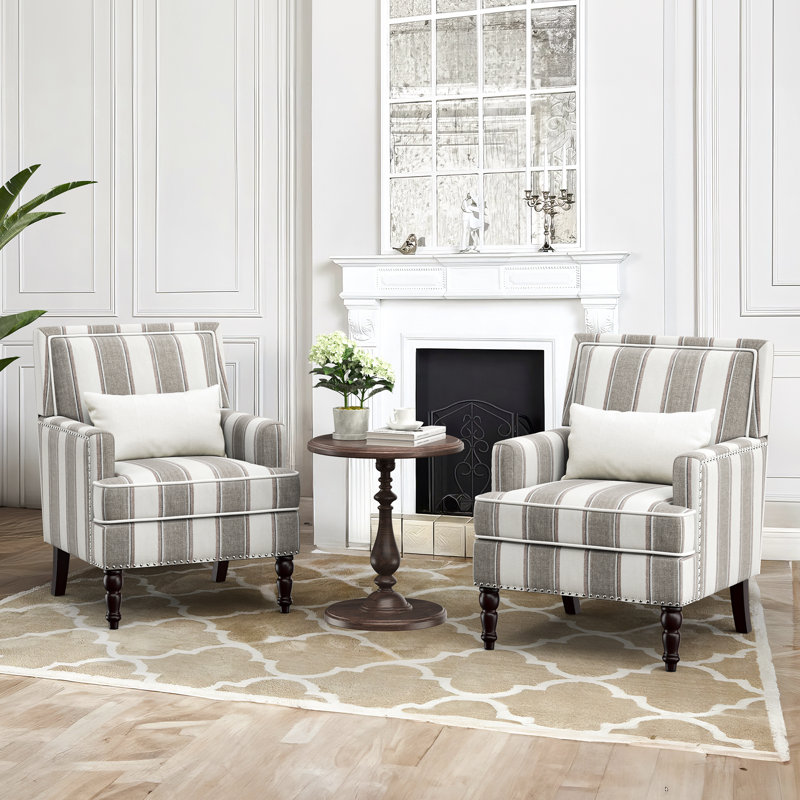 Arafa Upholstered Armchair, Gray/White Linen