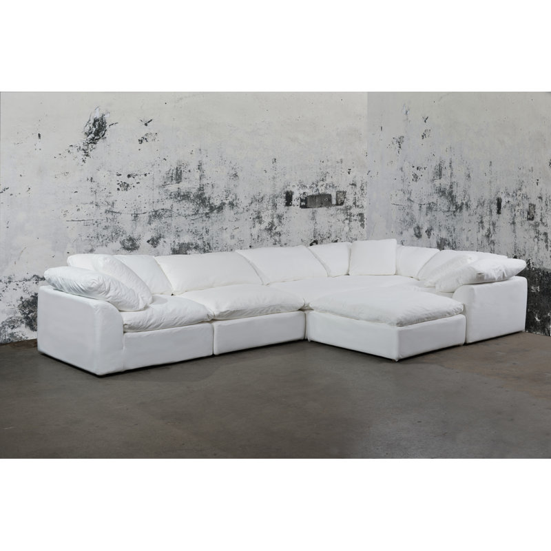 Cloud-Inspired 176" 6 Piece Oversized Deep Lounge Slipcovered Modular Corner Sectional with Reversible Chaise & Ottoman | Performance Fabric Washable Water-Resistant Stain-Proof | Deep-Seating Down-Filled Couch | Plush Cushions, Modern Design    