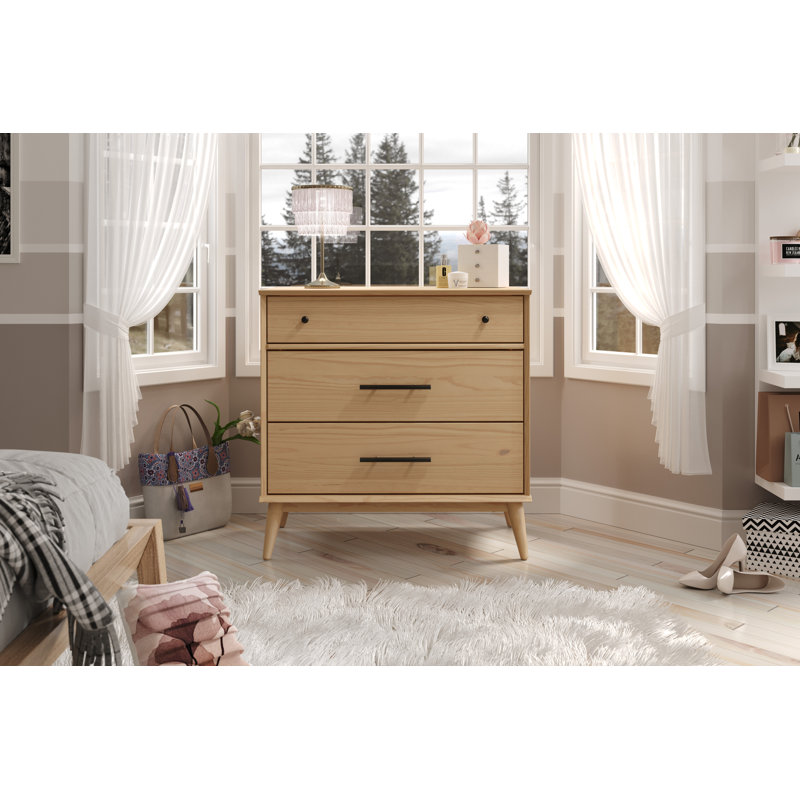Ashlie 3 Drawer 36" W Wood Dresser, Honey Oak