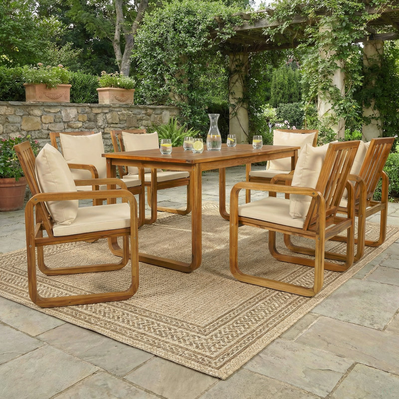 Ensemble de salle à manger de patio 7 pièces 7 pièces Ensemble de mobilier d'extérieur élégant avec coussins amovibles
