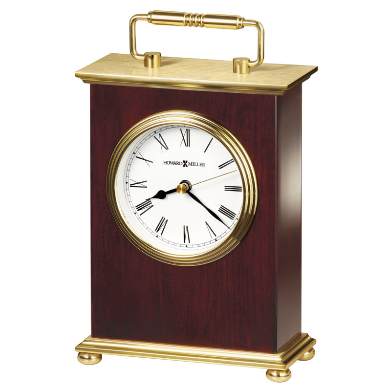 Mid-Century Modern Roman Numeral Quartz Movement / Crystal Tabletop Clock in Rosewood Hall/Polished Brass