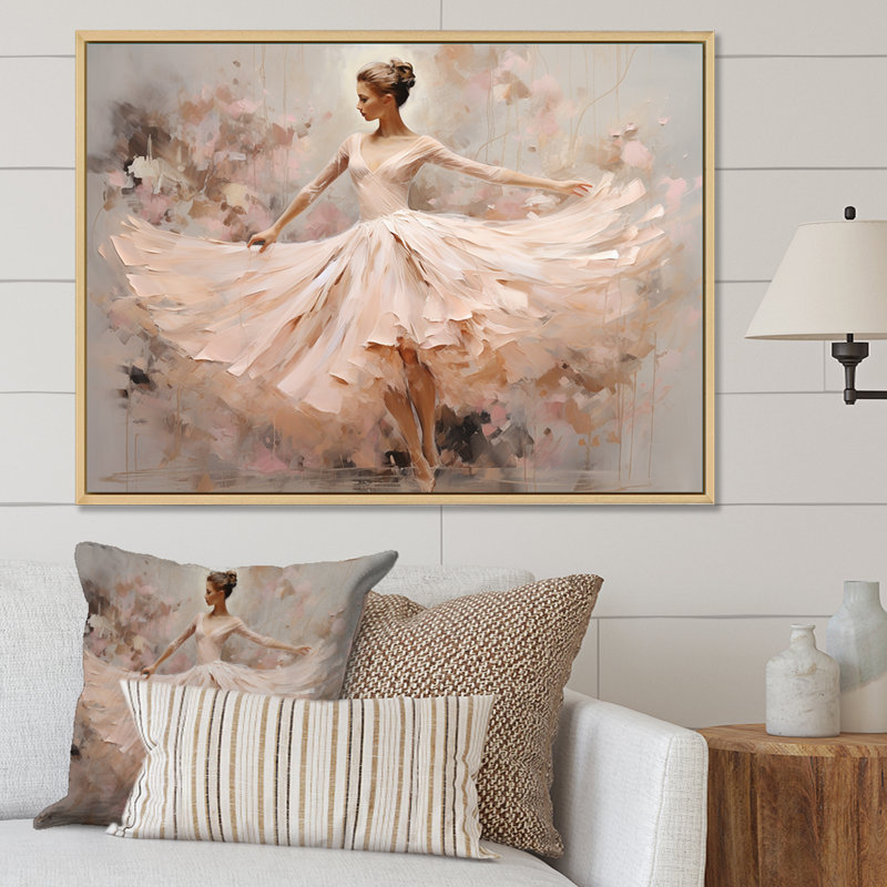 Beige or minimalisme ballerine I - impressions encadrées de ballet, H 24 po x l 32 po x P 1 po, Cadre flottant blanc