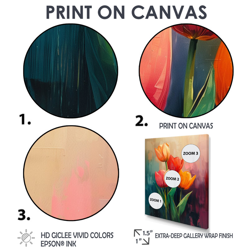 «Orange Orange Vibrant Bloom Tulips II», impression d'art mural, Cadre simple noir, bois massif, H 24 po x l 32 po
