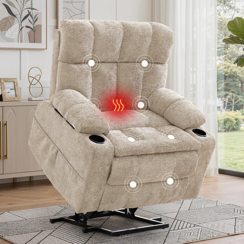 Power Lift Recliner For Elderly With Adjustable Headrest, Oversized Dual Motor Lift Recliner Chairs With Massage And Heat, Electric Lift Chair With Store Boxes