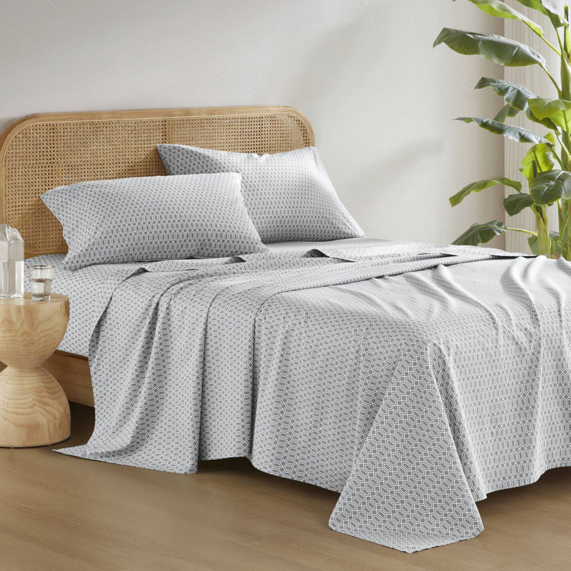 Cotton 144TC Diamond Grey Breathable 100% Cotton 4-Piece King Sheet Set, Diamond Gray, Twin Sheet Set with 1 Pillowcase