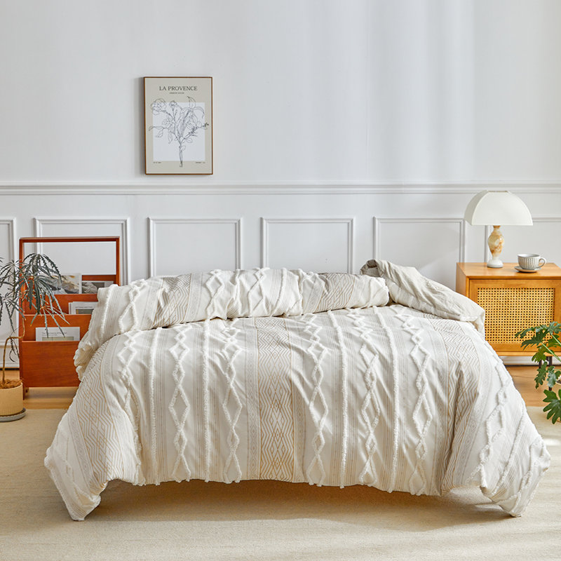  Ensemble de housse de couette 3 pièces en chenille touffetée en microfibre, Beige