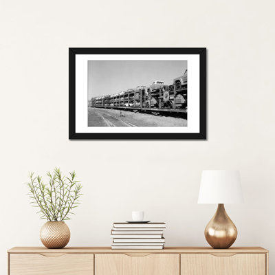 « 1960-train de fret de voie ferrée avec automobiles et chariots de massage », reproduction de photo sur toile tendue