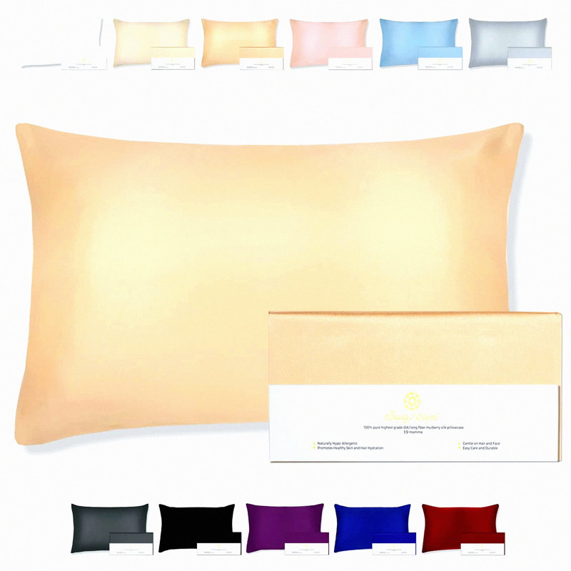 Luxury Silk Hair Pillowcase - 100% Pure Mulberry Silk, 19 Momme, Champagne, 20" x 36" - Anti-Aging, Hypoallergenic, Smooth & Soft - Queen Size