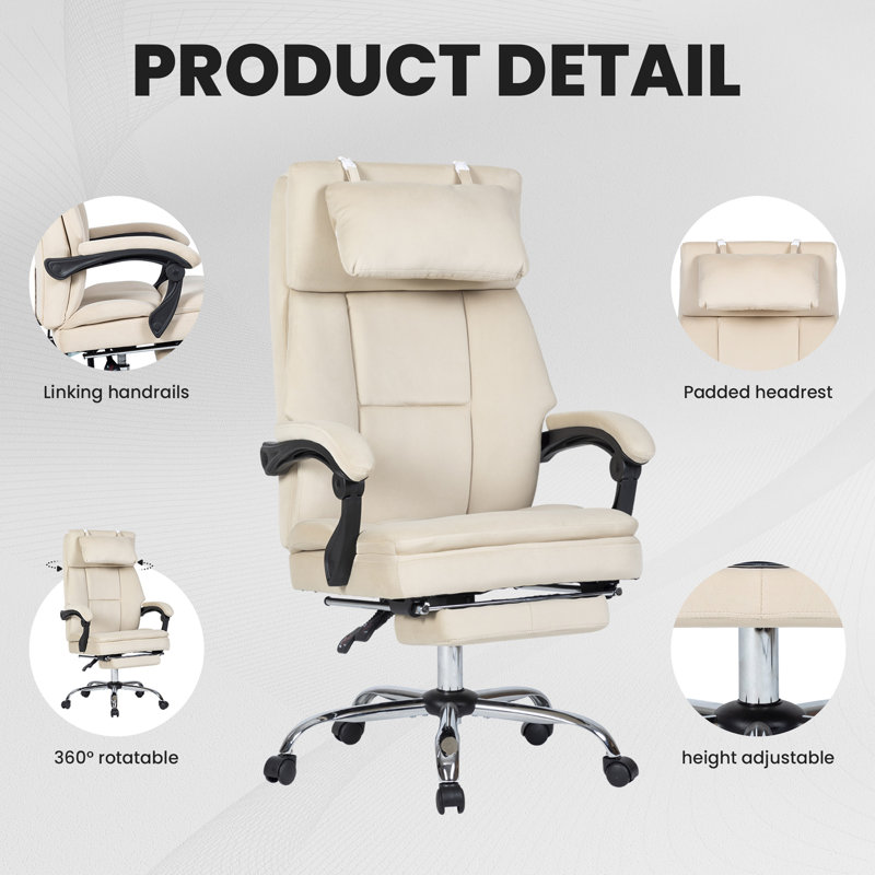 Fauteuil inclinable et ergonomique réglable en velours haut, Beige