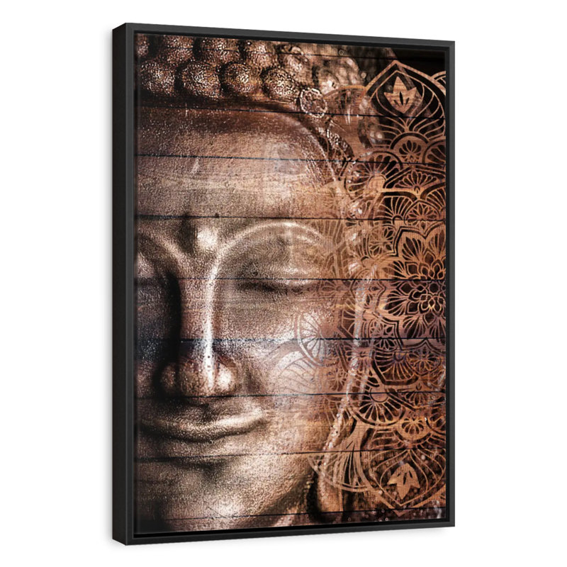 Mandala et Bouddha, Cadre flottant noir, 21 po x 31 po