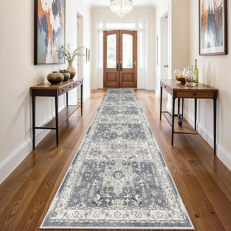 Rus for Hallways Soft Kitchen Rug Non Slip Rug with Rubber Backing for Bathroom Washable Non Shedding Farmhouse Rug (Grey)