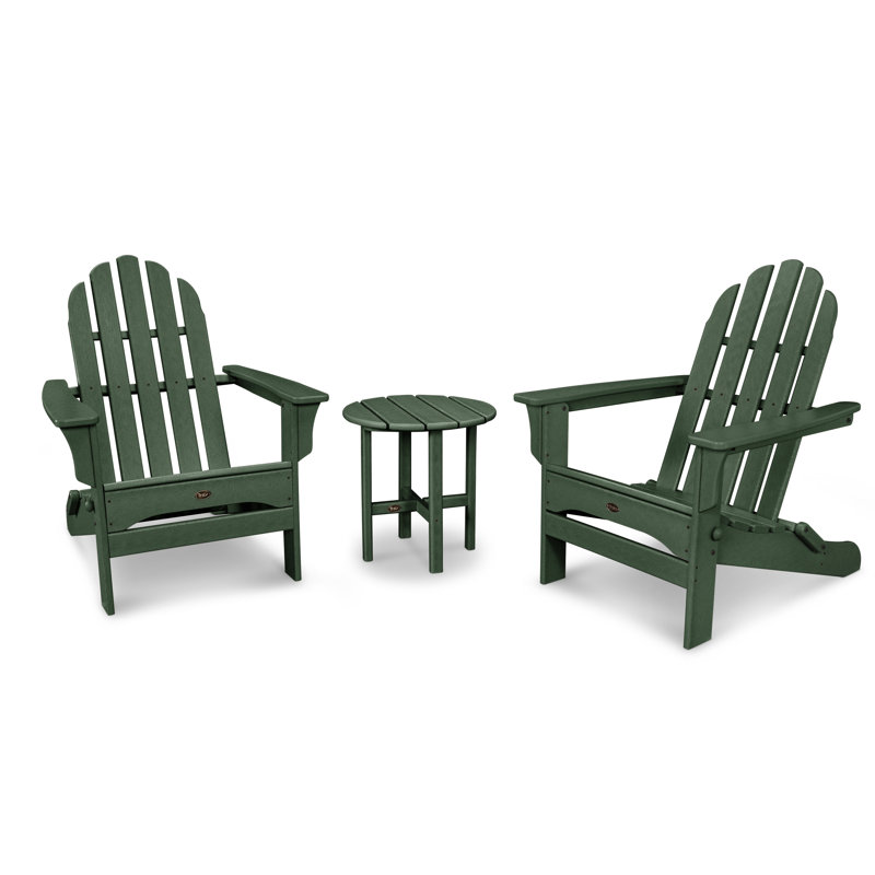 TREX Outdoors Cape Cod Folding Adirondack Set with Side Table, Rainforest Canopy