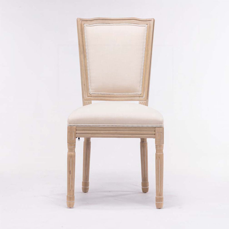 French Style Solid Wood Frame Linen Fabric Square  Back Dining Chair,Set Of 2