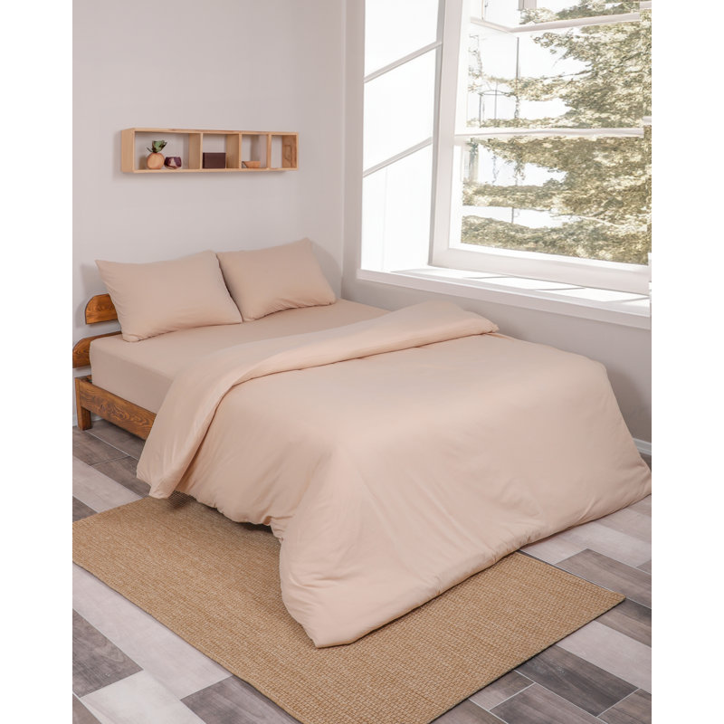 100% Cotton Jersey Knit Duvet Cover Set, Twin / Twin XL Duvet Cover + 1 Standard Sham, Beige