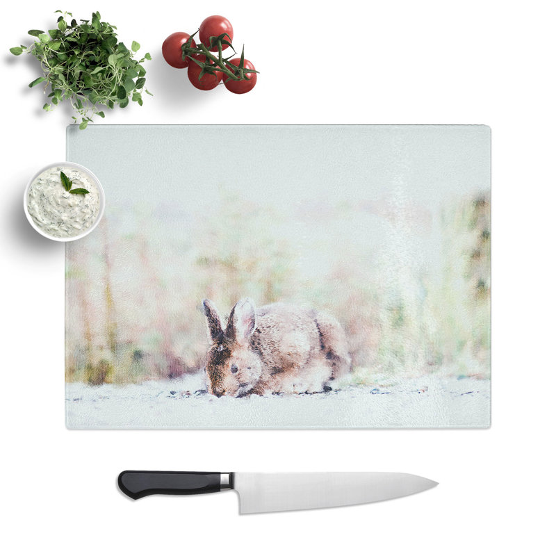 Tempered Glass Rabbit Grazing Chopping Board, 20 cm x 28.5 cm
