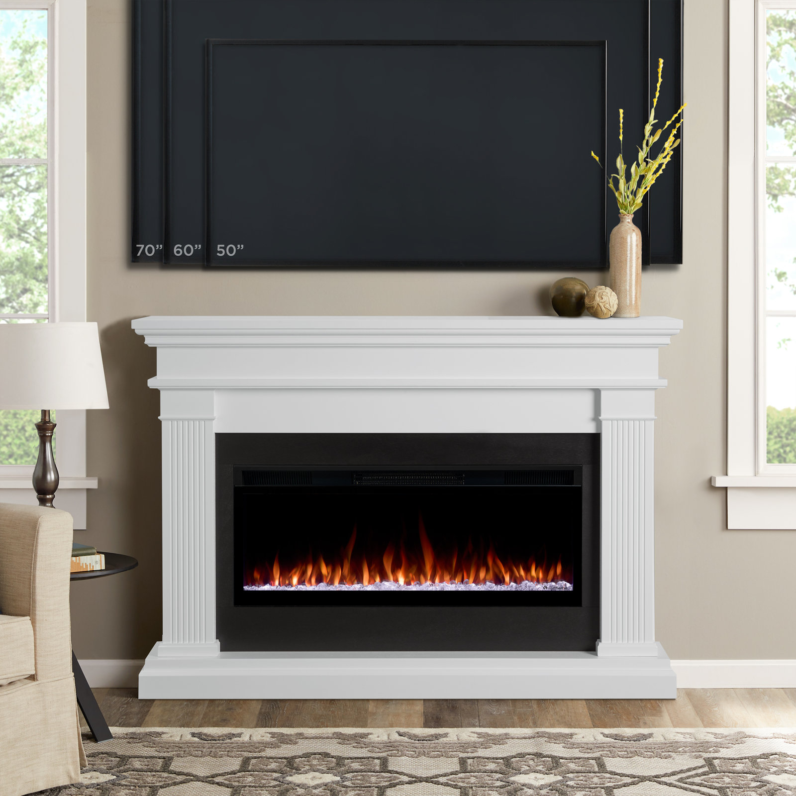 Real Flame® Beau Electric Fireplace, White, Smart