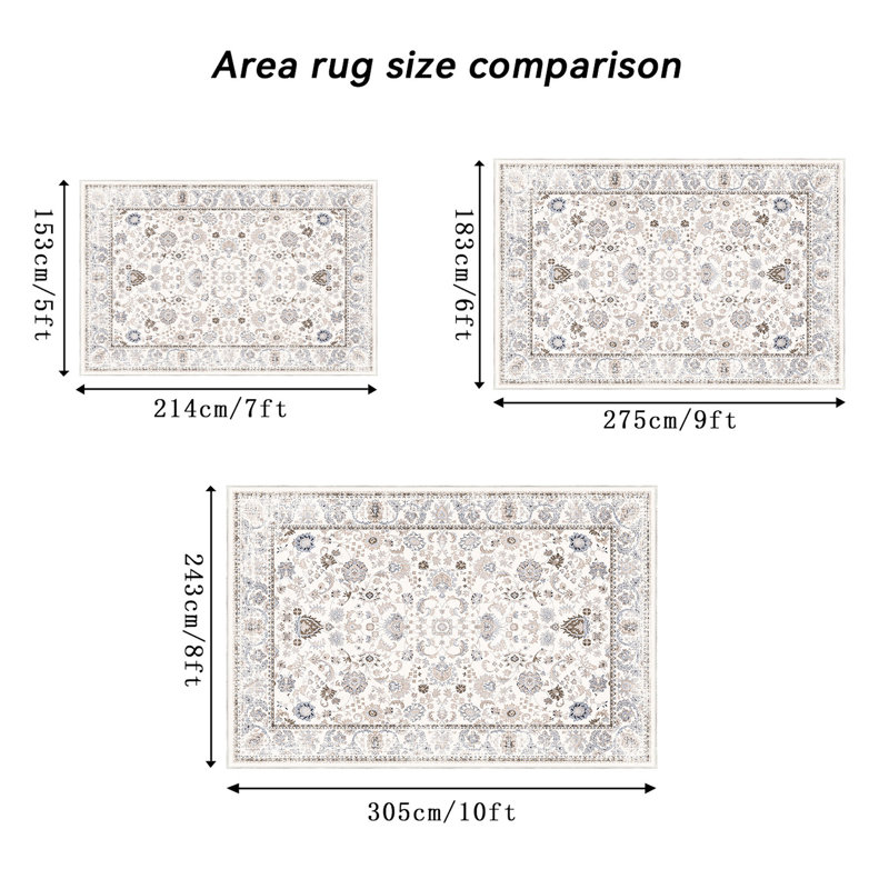 Vintage 8x10 Rug, Non-slip Washable Carpet, Living Room Bedroom Dining Room, Khaki/beige Flower Area Bohemian Style For Gazebo, Khaki Beige Floral