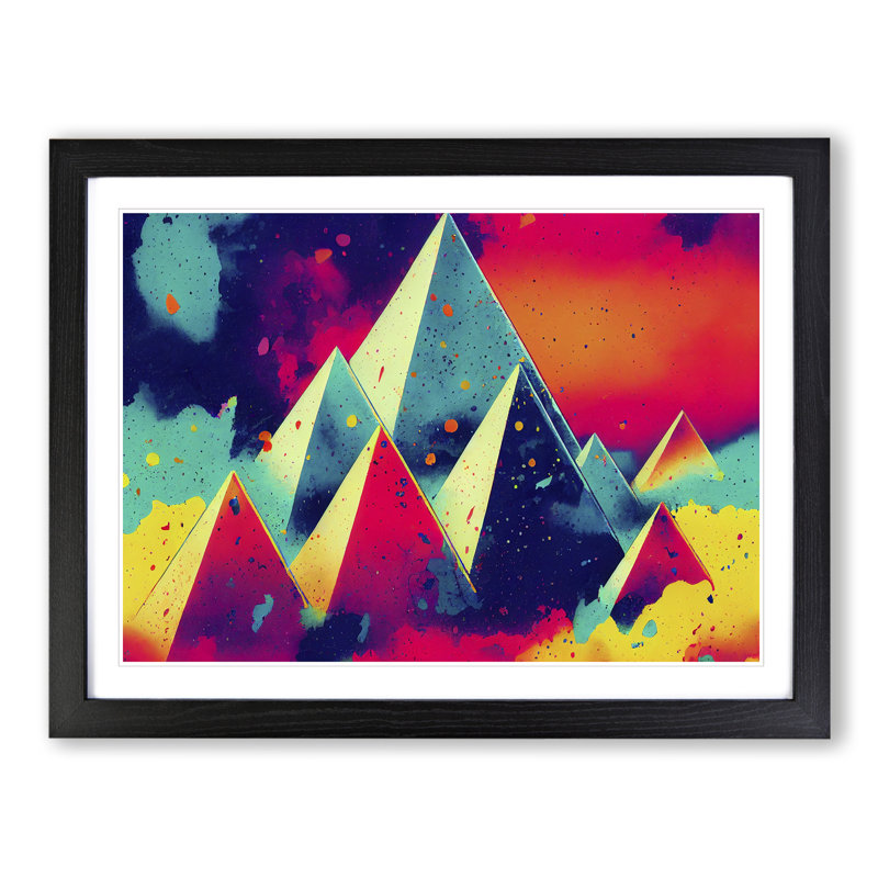 Splashed Pyramids Abstract - Framed Print, 25cm H x 34cm W x 2cm D, Black Framed