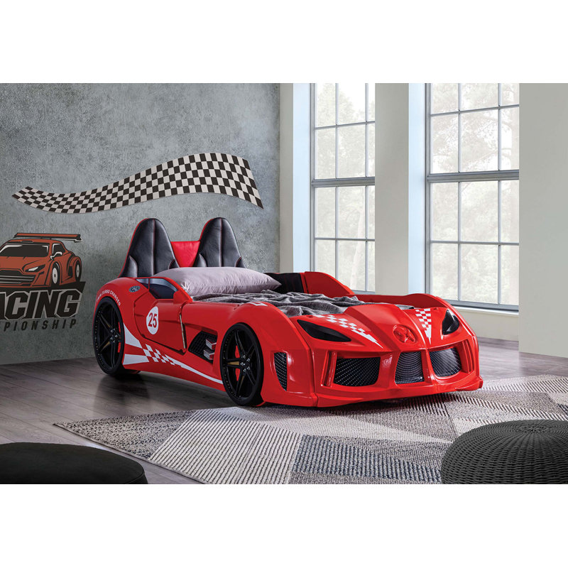 Race Car Twin Bed with Magnetic Doors and LED Lights, Rouge