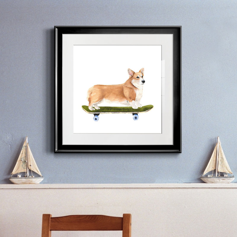 «Pups On Wheels III», reproduction encadrée de qualité supérieure - prête à être accrochée, Papier avec cadre noir, Blanc