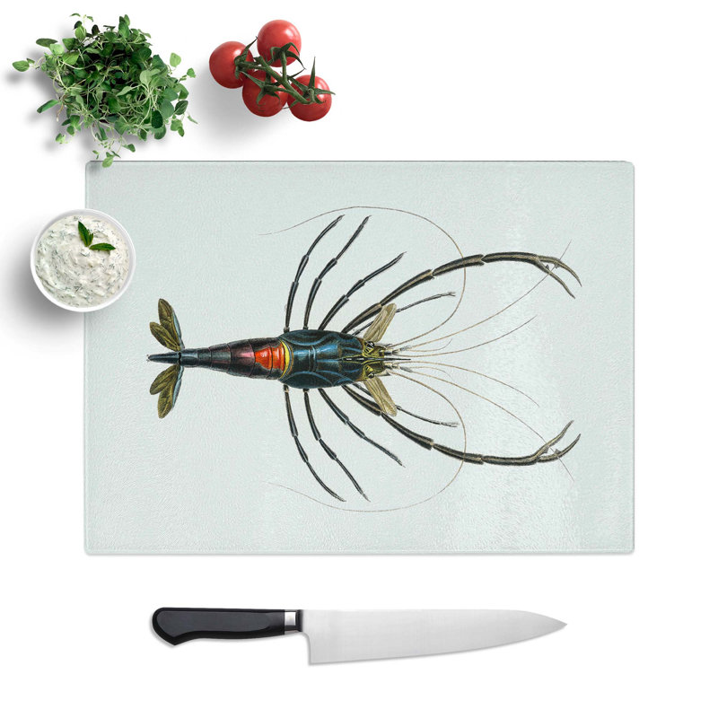 Tempered Glass Crimson Crawfish Illustration Chopping Board, 39 cm W x 28.5 cm L