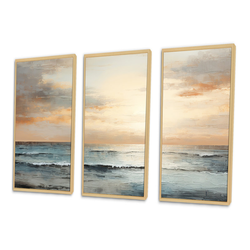Pirtle - Ensemble de décoration murale coucher de soleil côtier, H 28 po x l 36 po x P 1 po, Cadre naturel flottant
