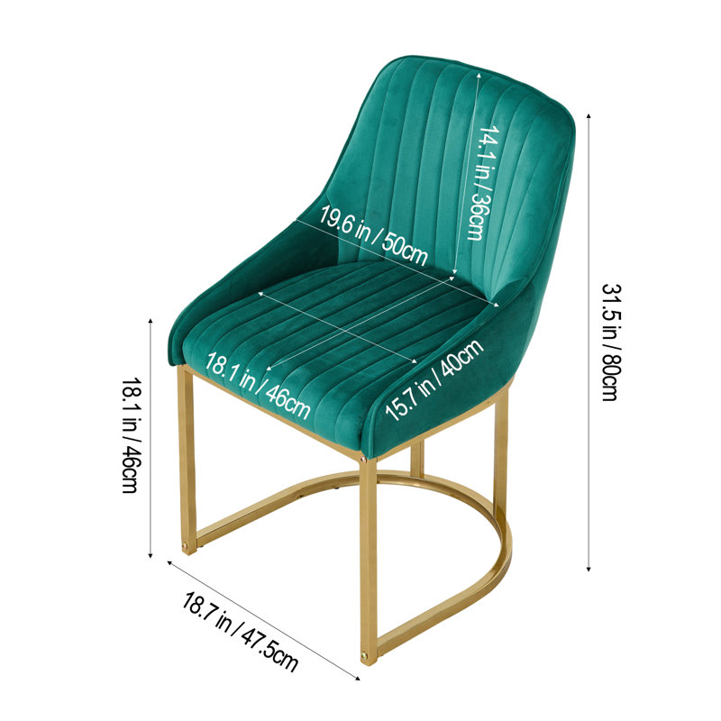 46cm H Velvet Upholstered Metal Wing Back Armchair, Green