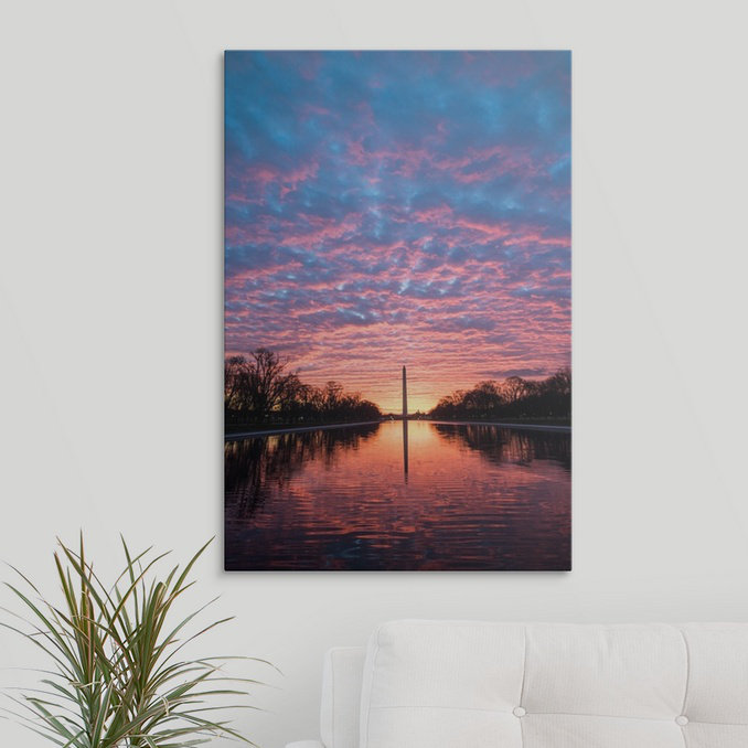 « washington à coucher du soleil, washington, dc », reproduction de photo, H 32 po x l 24 po x P 1 po, Cadre blanc
