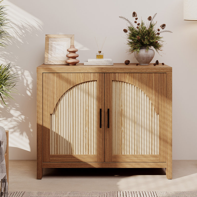 Armoire-buffet moderne à cannelures Almodovar, Chêne naturel