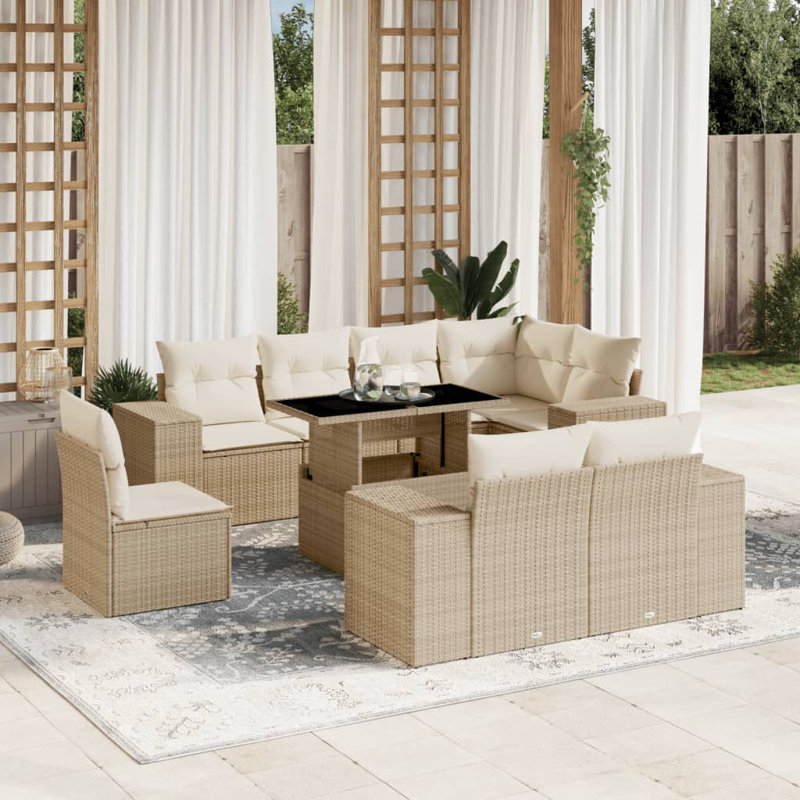  Ensemble de canapé de jardin modulaire en PE rotin beige