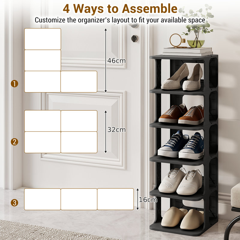 6 Pair Shoe Rack, Black