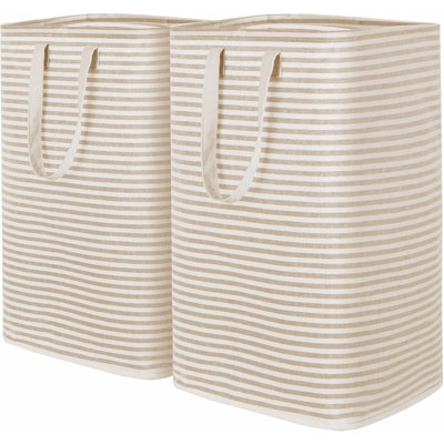 Set Of 2 Laundry Baskets, 80l Each Collapsible Clothes Hampers With Reinforced Handles, Freestanding Waterproof Laundry Bins For Bedroom, Bathroom & Laundry Room, Beige (160l Total)